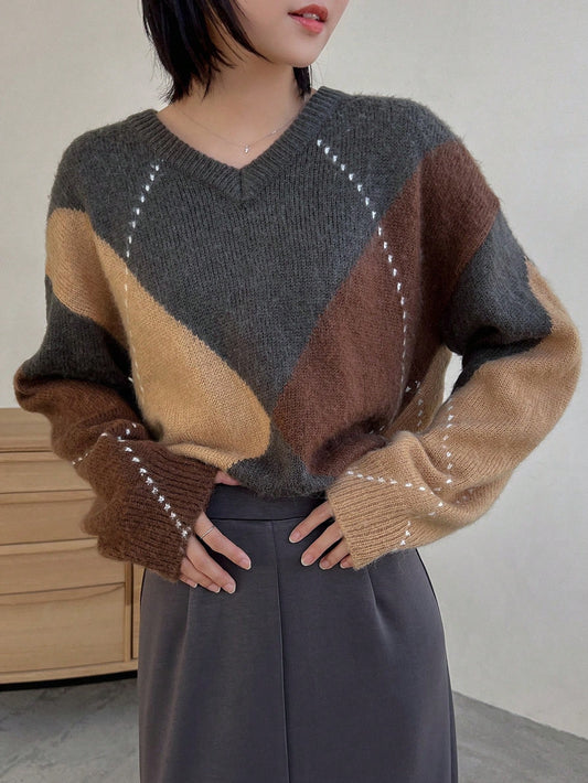Women's Drop Shoulder Color-block Sweater