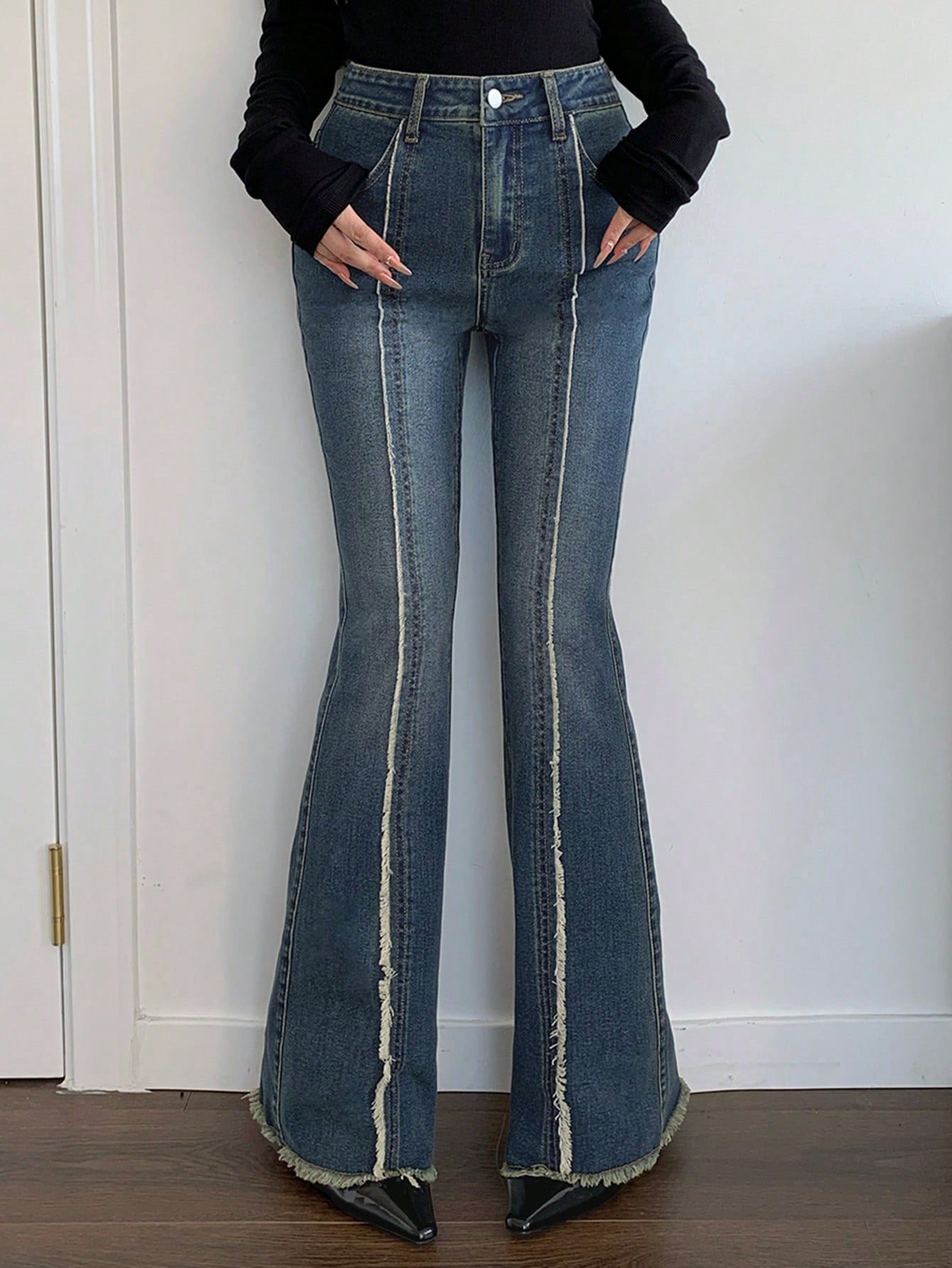 Flared Jeans With Frayed Hem