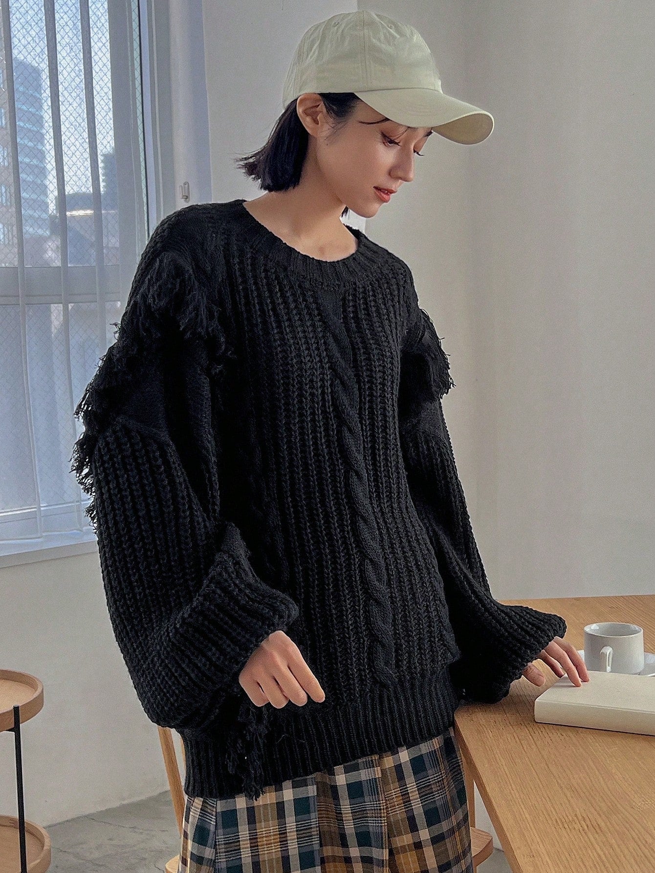 Tasseled Off-shoulder Sweater