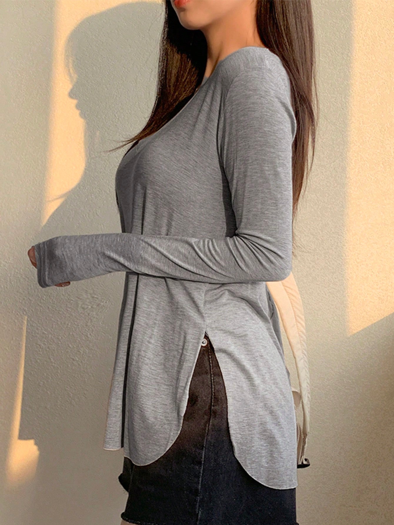 Women's Long Sleeve T-Shirt With Split Hem Design