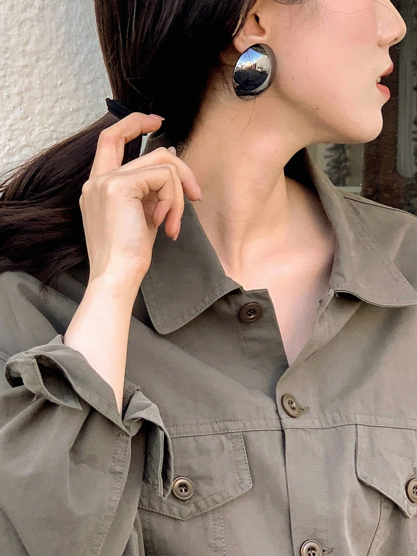 1pair Simple Solid Color Circle Stud Earrings