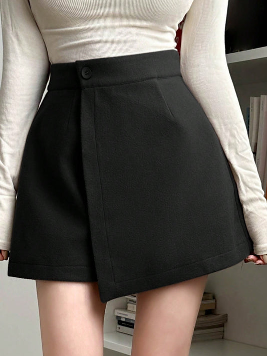 Women'S Solid Color Shorts With Irregular Hem