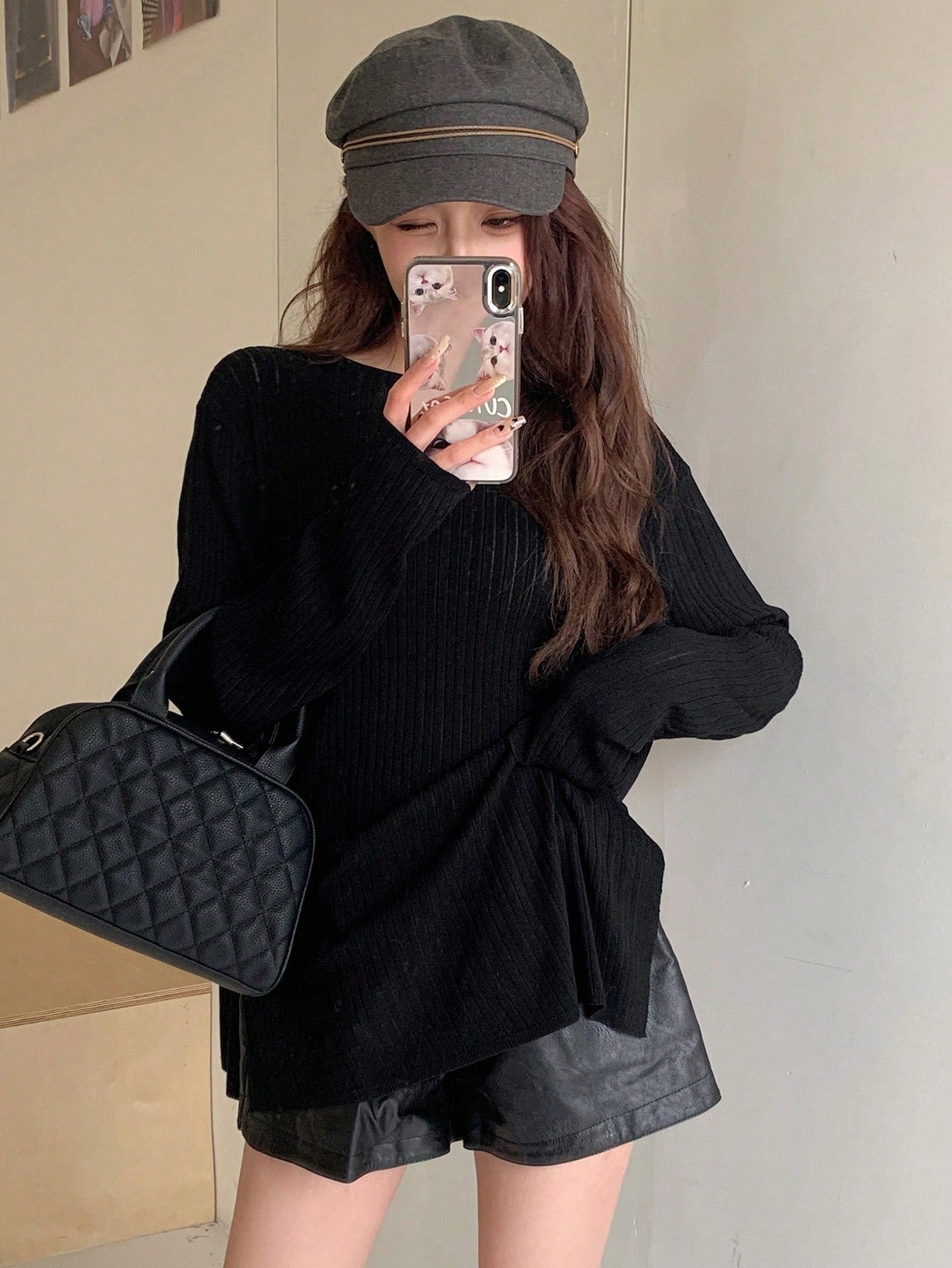 Solid Color Thin See-Through Loose Long Sleeve Round Neck Sweater For Women