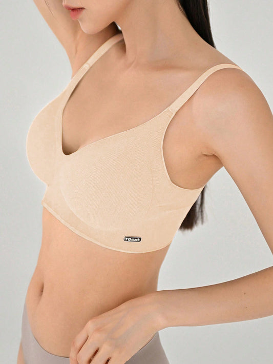 Letter Patched Detail Wireless Bra