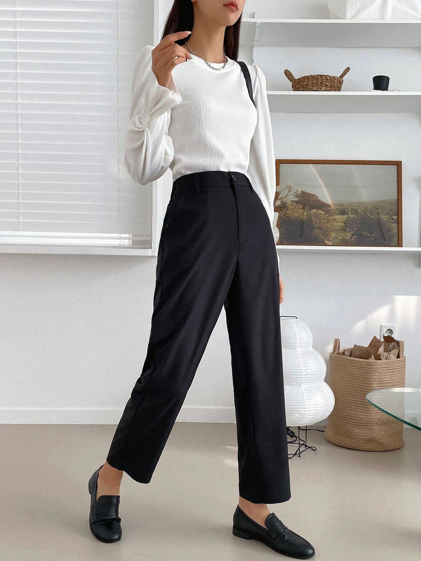 Solid Color Straight Leg Long Women'S Suit Trousers