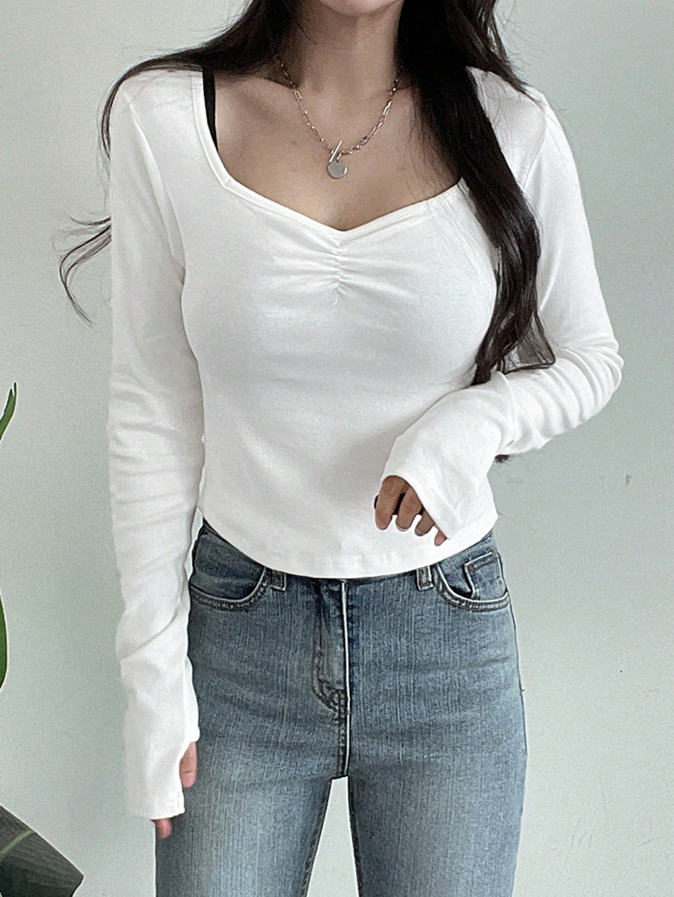Women's Long Sleeve T-Shirt With Pleat Detail