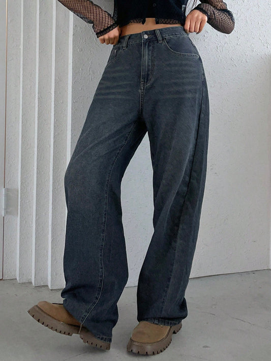 Women's Cat Whisker Grinding White Straight Long Jeans