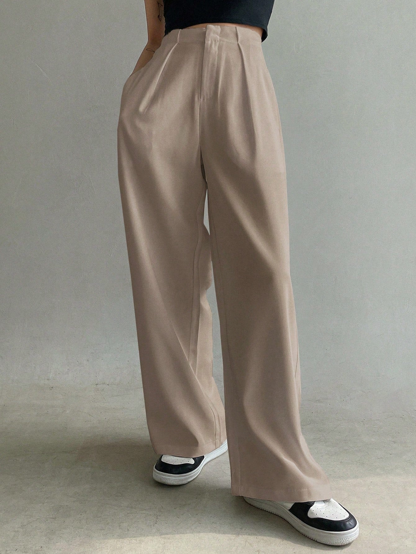 Women's Solid Color Pleated High Waist Loose Casual Suit Pants