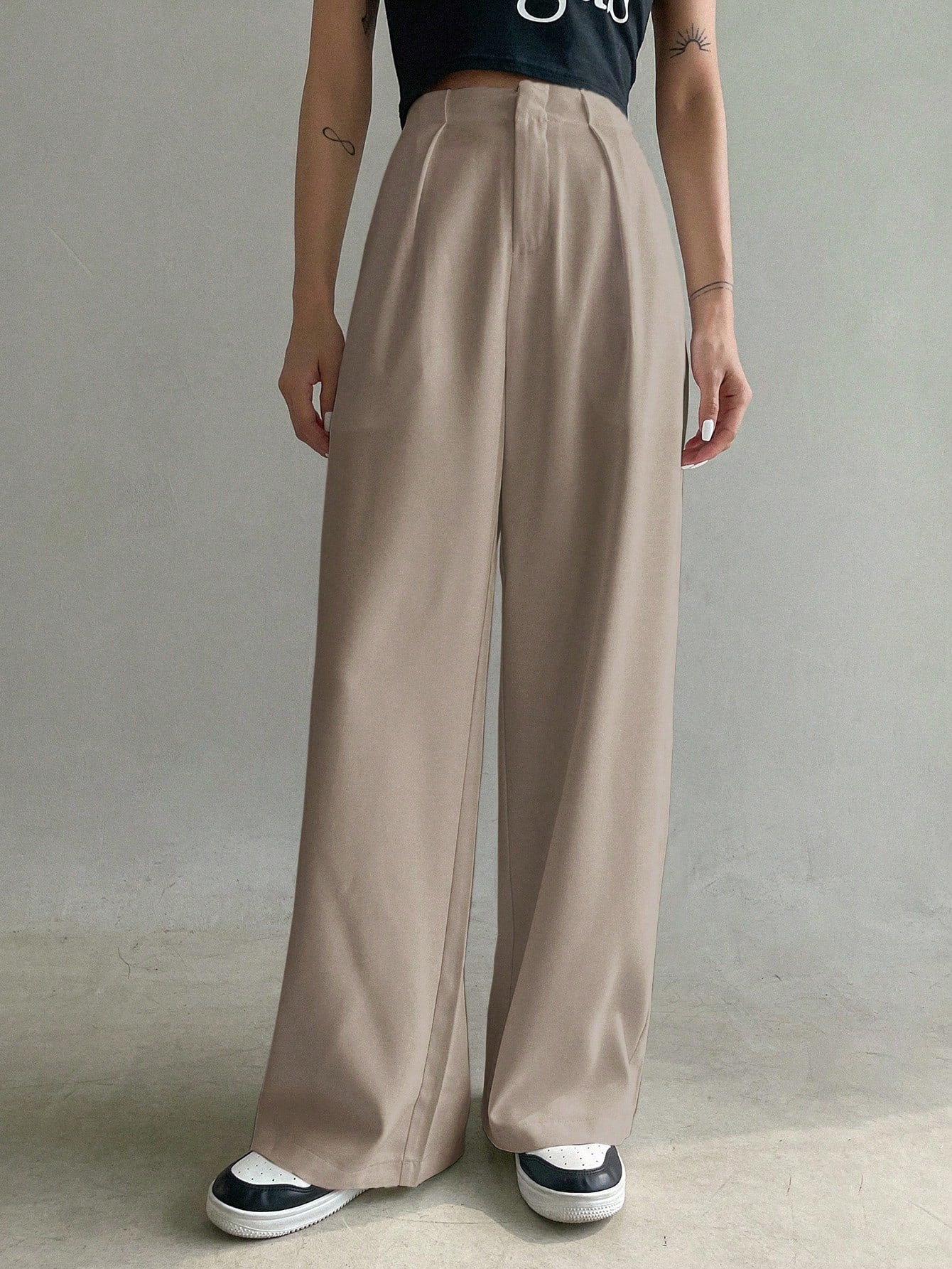 Women's Solid Color Pleated High Waist Loose Casual Suit Pants