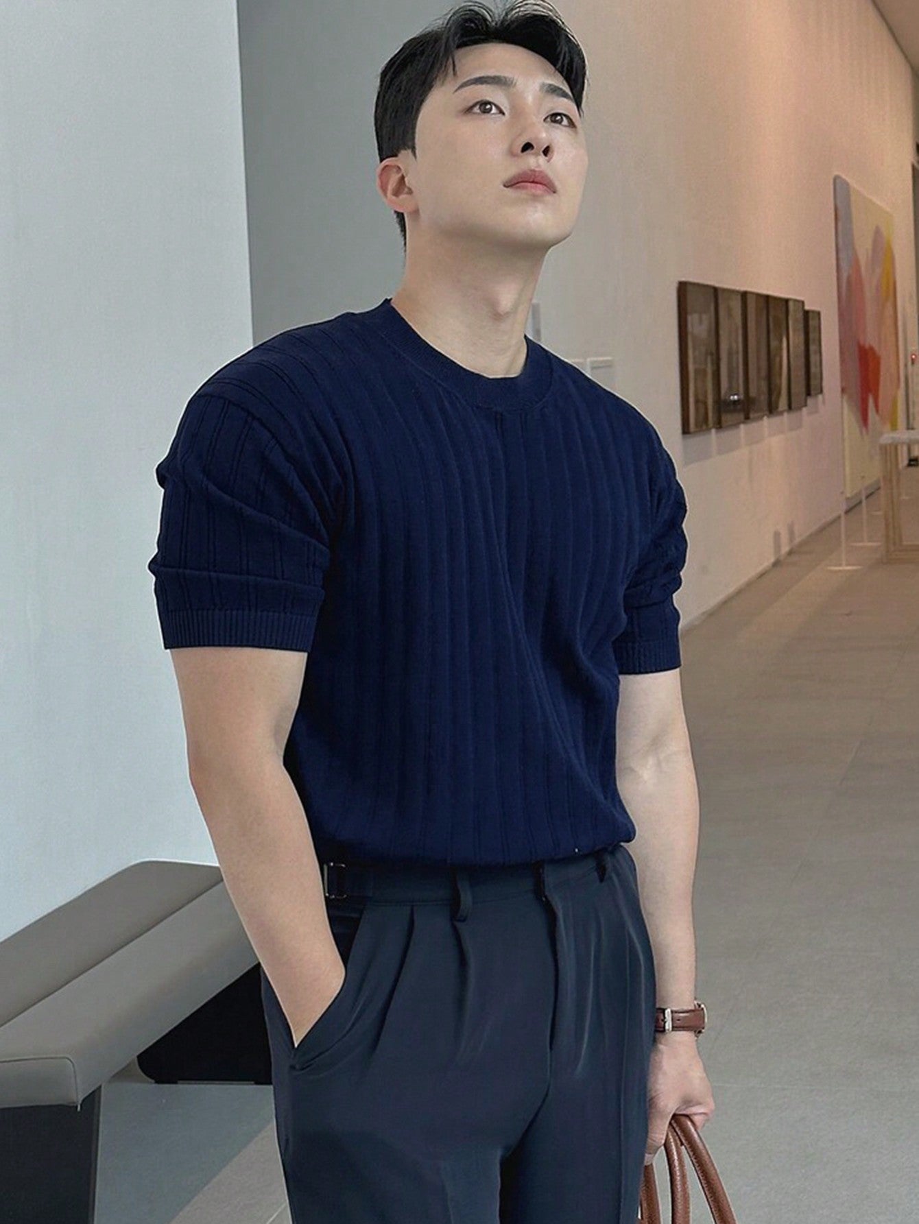 Men's Summer Solid Color Short Sleeve Knitted Top
