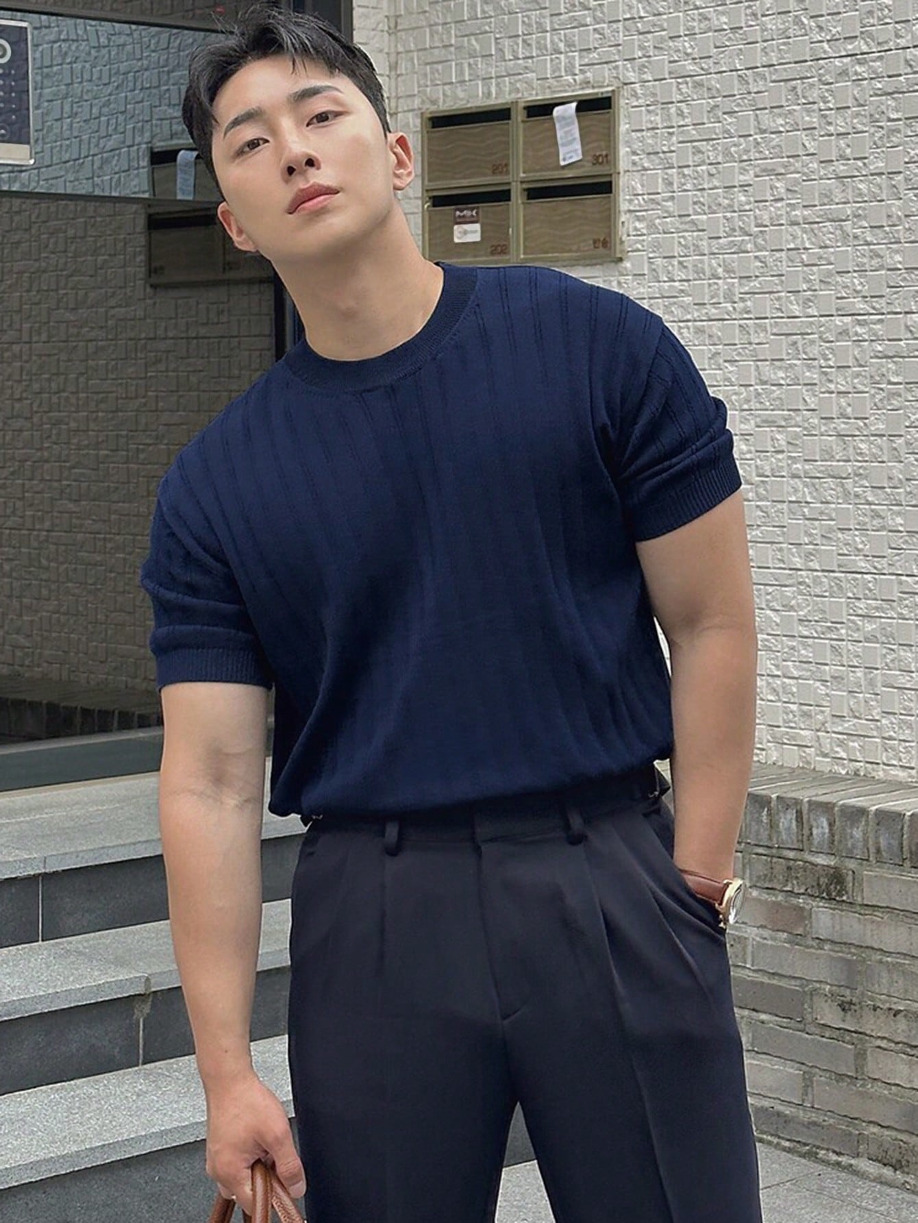 Men's Summer Solid Color Short Sleeve Knitted Top
