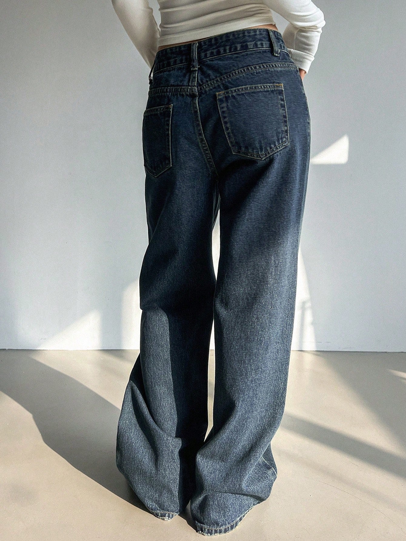 Ladies' Low Waist Wide Leg Casual Straight Denim Jeans
