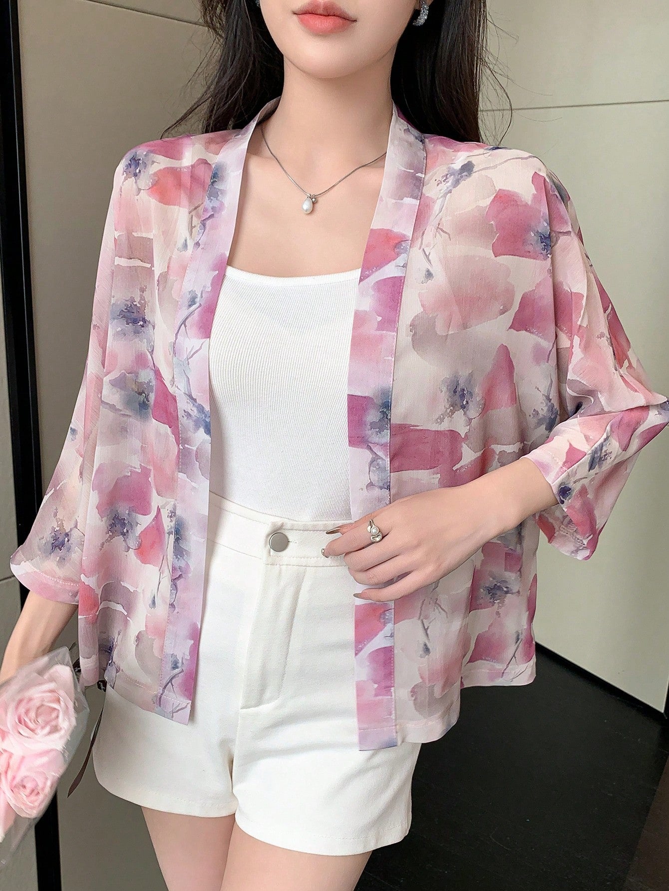 1pc Full Printed Kimono Dress
