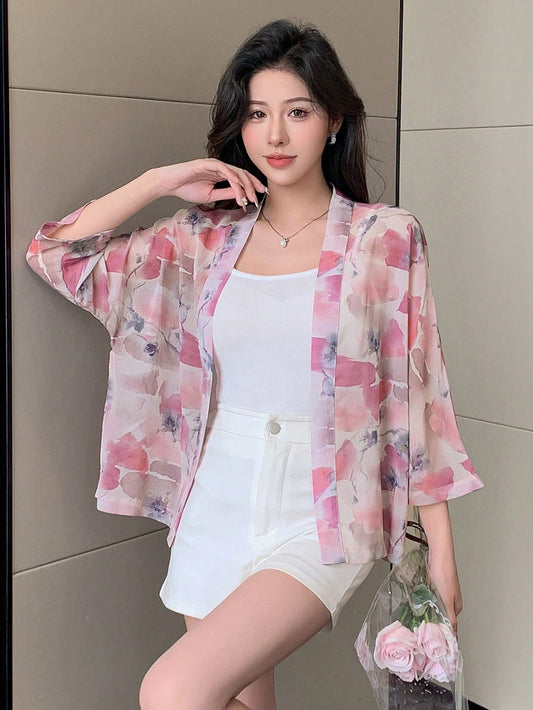 1pc Full Printed Kimono Dress