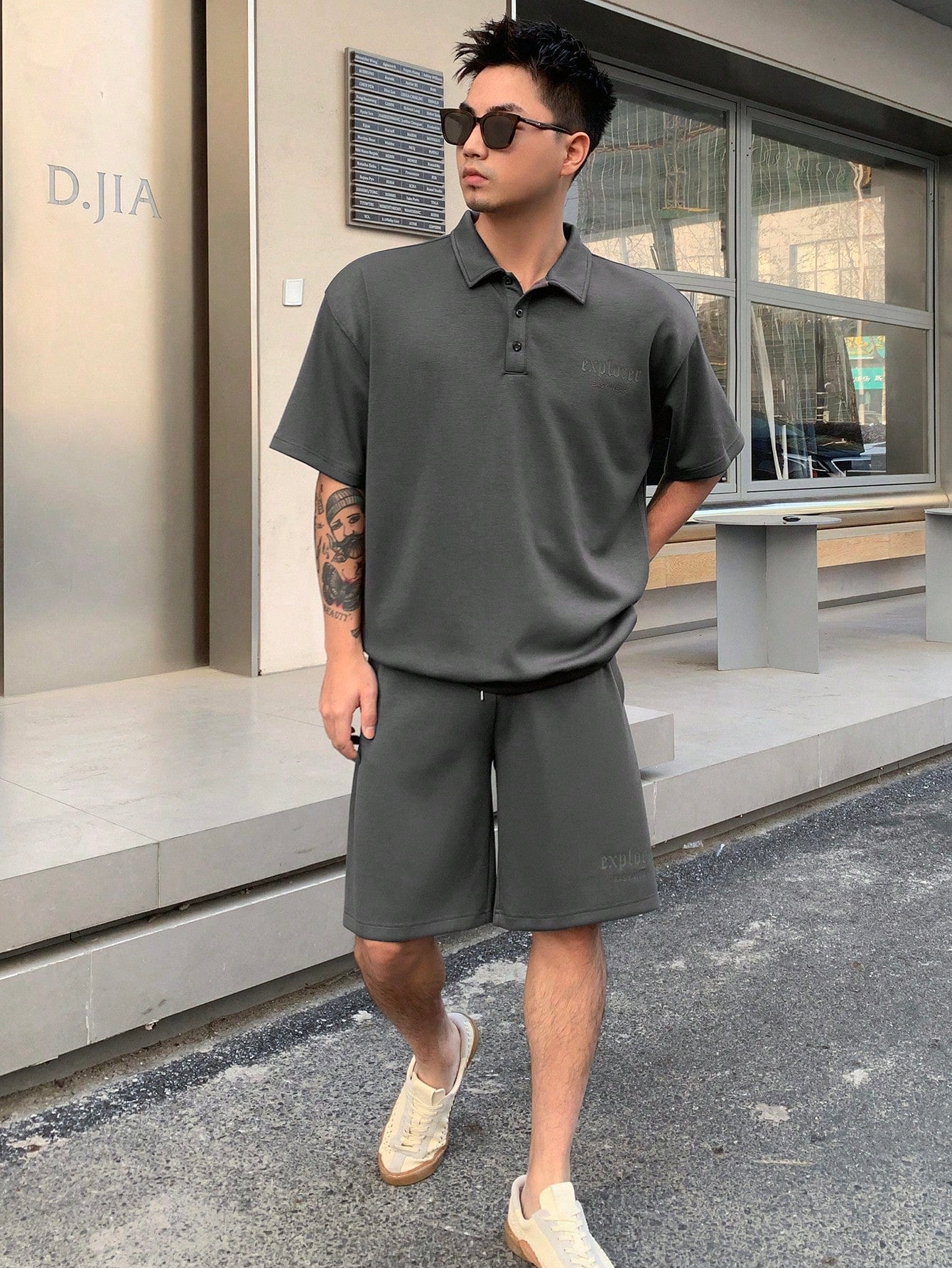 Men's Solid Color Short Sleeve Polo Shirt And Shorts Set For Summer