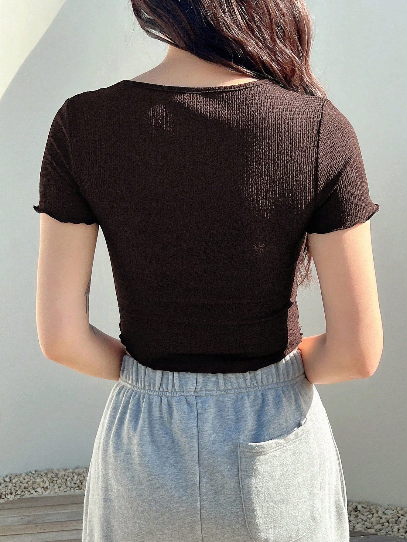 Letter Embroidery Criss Cross Crop Tee