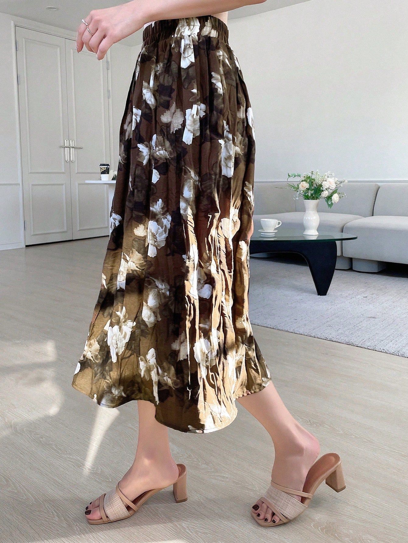 Elastic Waist Printed Skirt