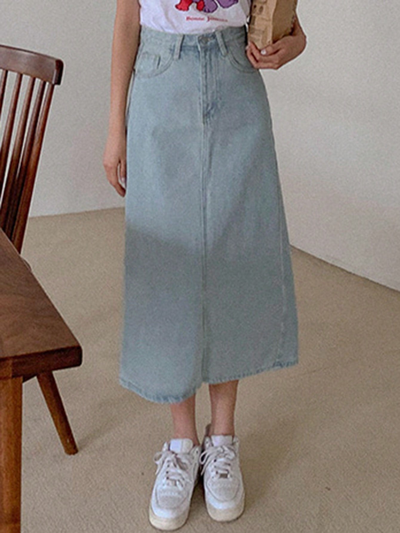Women's Solid Color Slit Skirt
