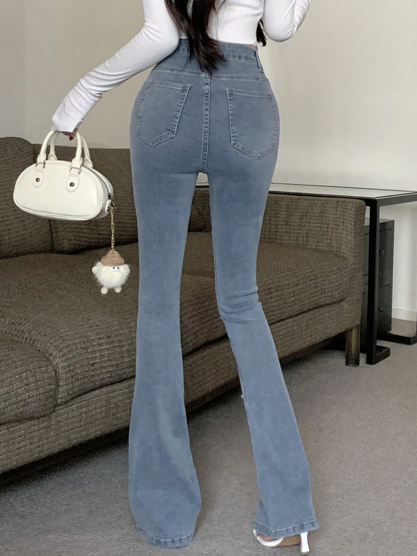 Women's Rhinestone Decor Flared Jeans