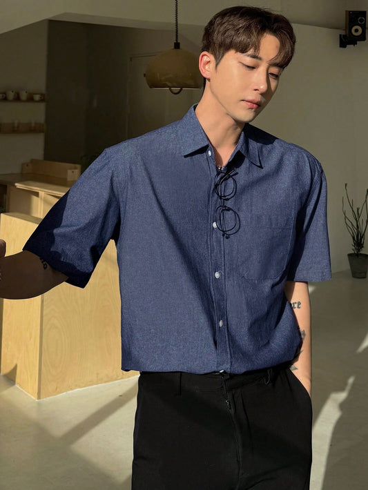 Men's Solid Color Short Sleeve Shirt For Summer