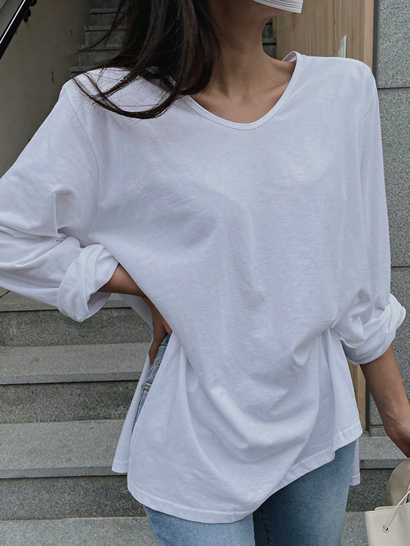 Women's Solid Color Split Hem T-Shirt