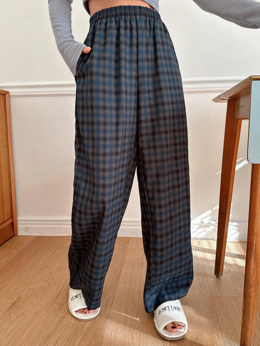 Loose-Fit Plaid Pattern Casual Pants For Home Wear