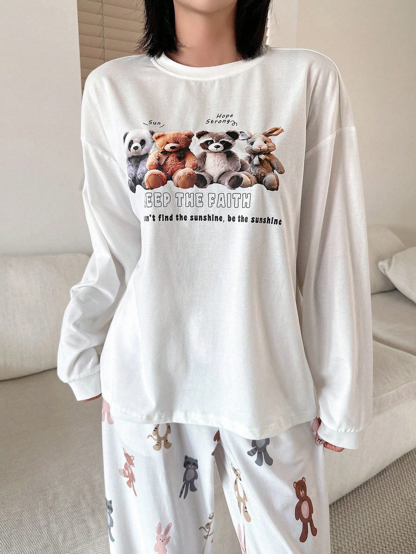 Cute Animal Printed Loose Pajama Set