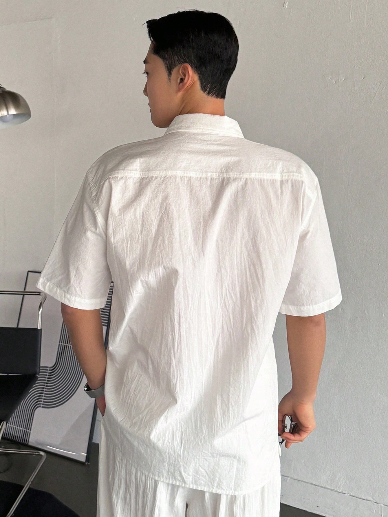 Men's Solid Single-Breasted Short Sleeve Shirt For Summer