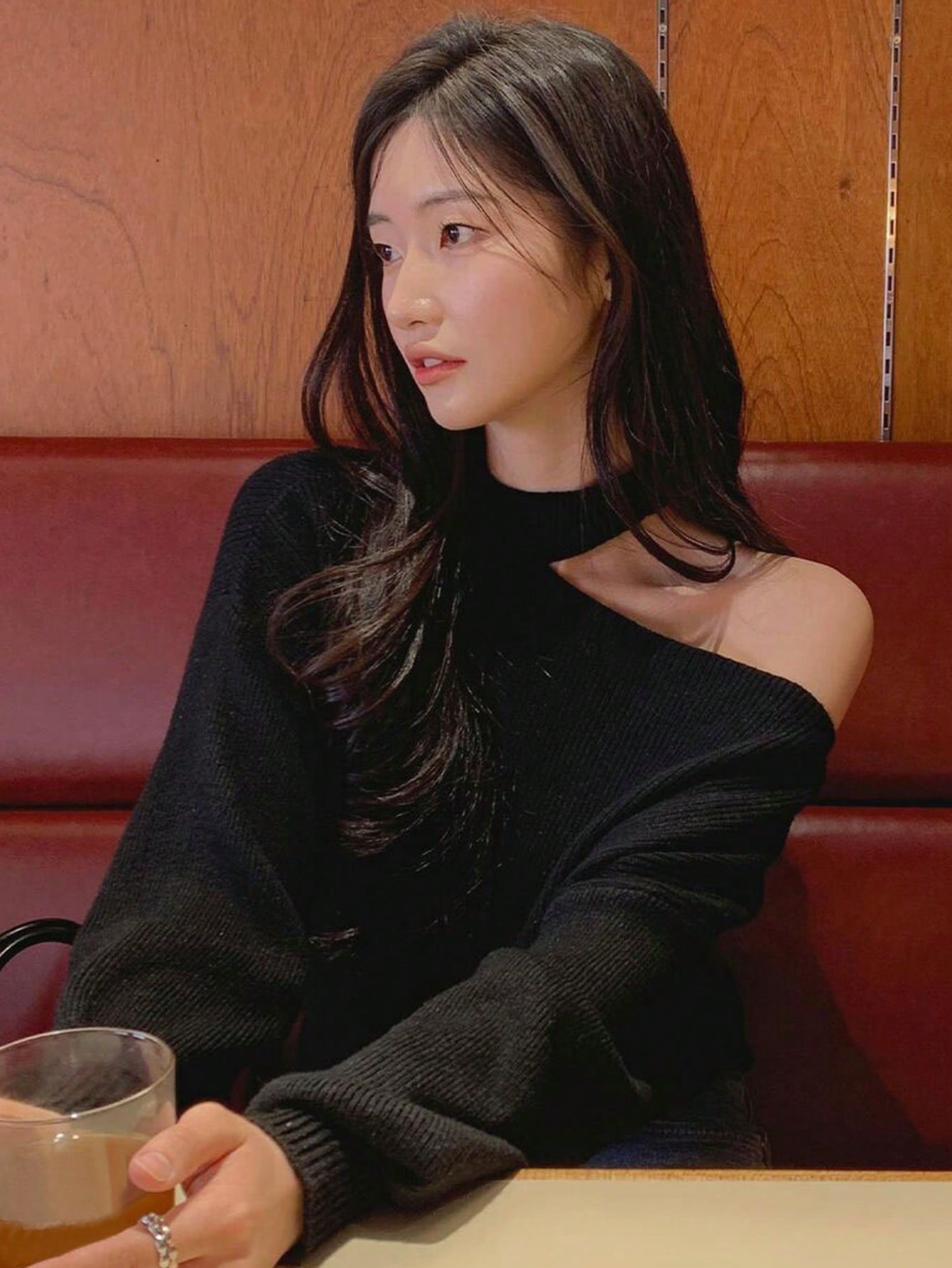 Women's Oblique-Shoulder Lantern Sleeve Sweater