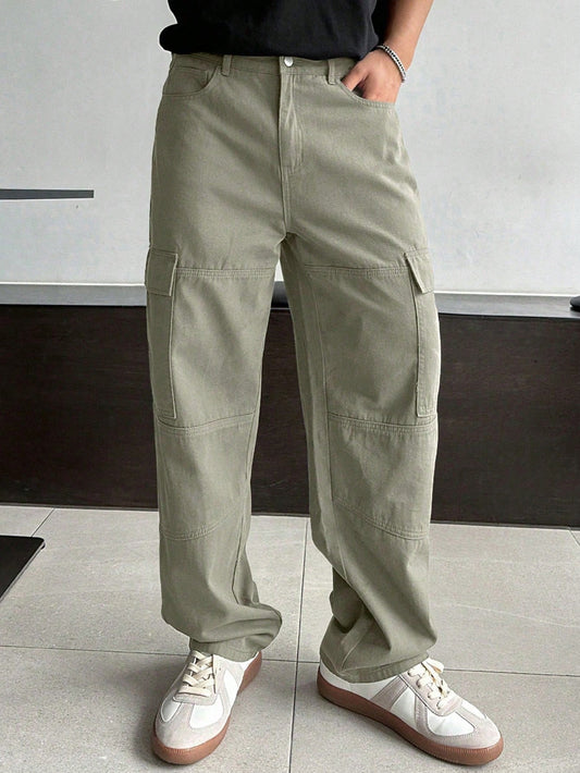 Men'S Solid Color Straight-Leg Pants With Pockets