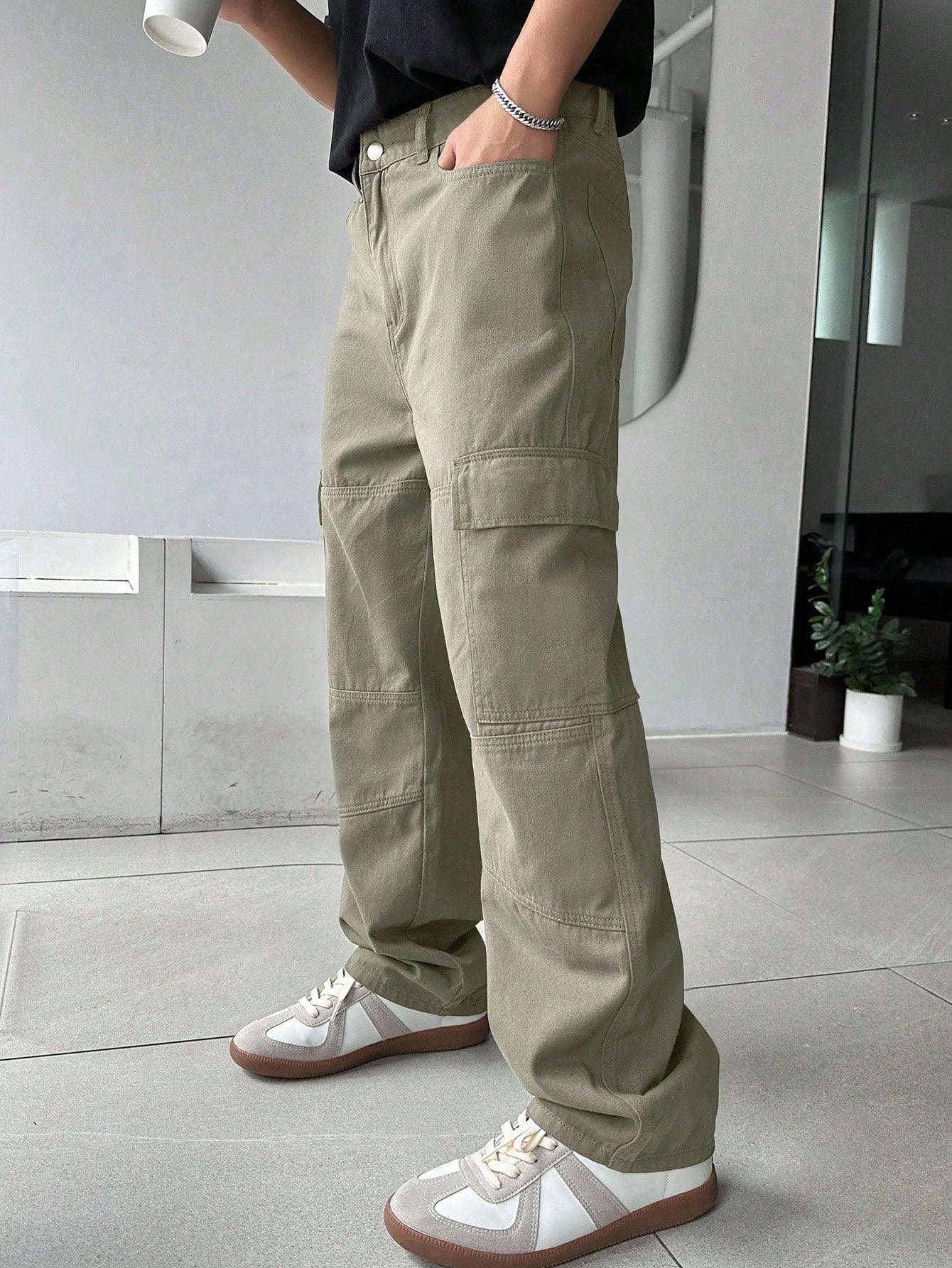 Men'S Solid Color Straight-Leg Pants With Pockets