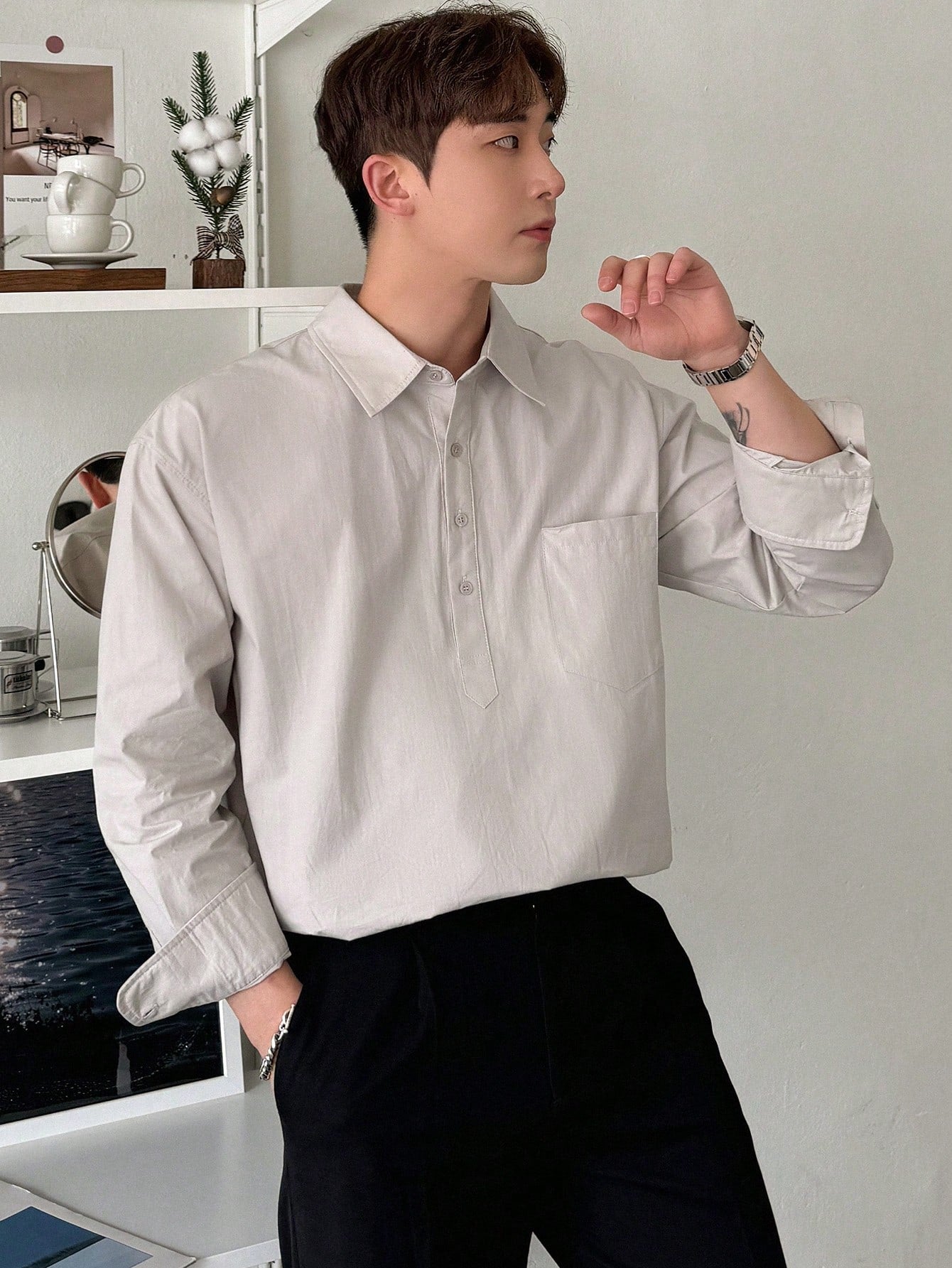 Men's Plain Color Long Sleeve Summer Shirt