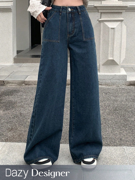 Women's High Waisted Wide Leg Denim Pants With Multi-Pocket & Design Sense