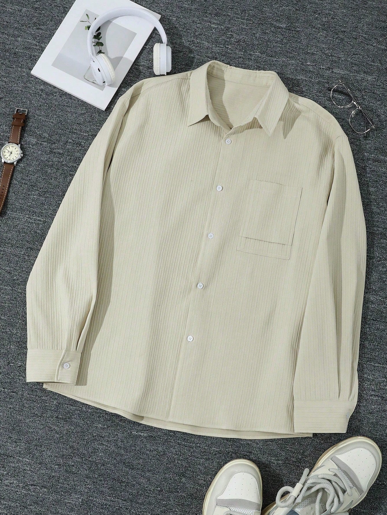 Men's Solid Color Long Sleeve Shirt For Spring And Summer