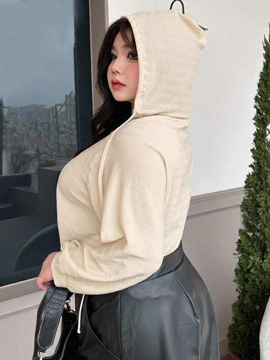 Plus Size Women's Solid Color Hooded Loose Fit T-Shirt