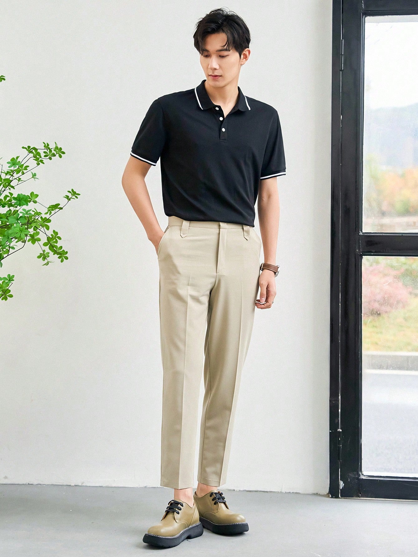 Men's Solid Color Pants With Side Pockets