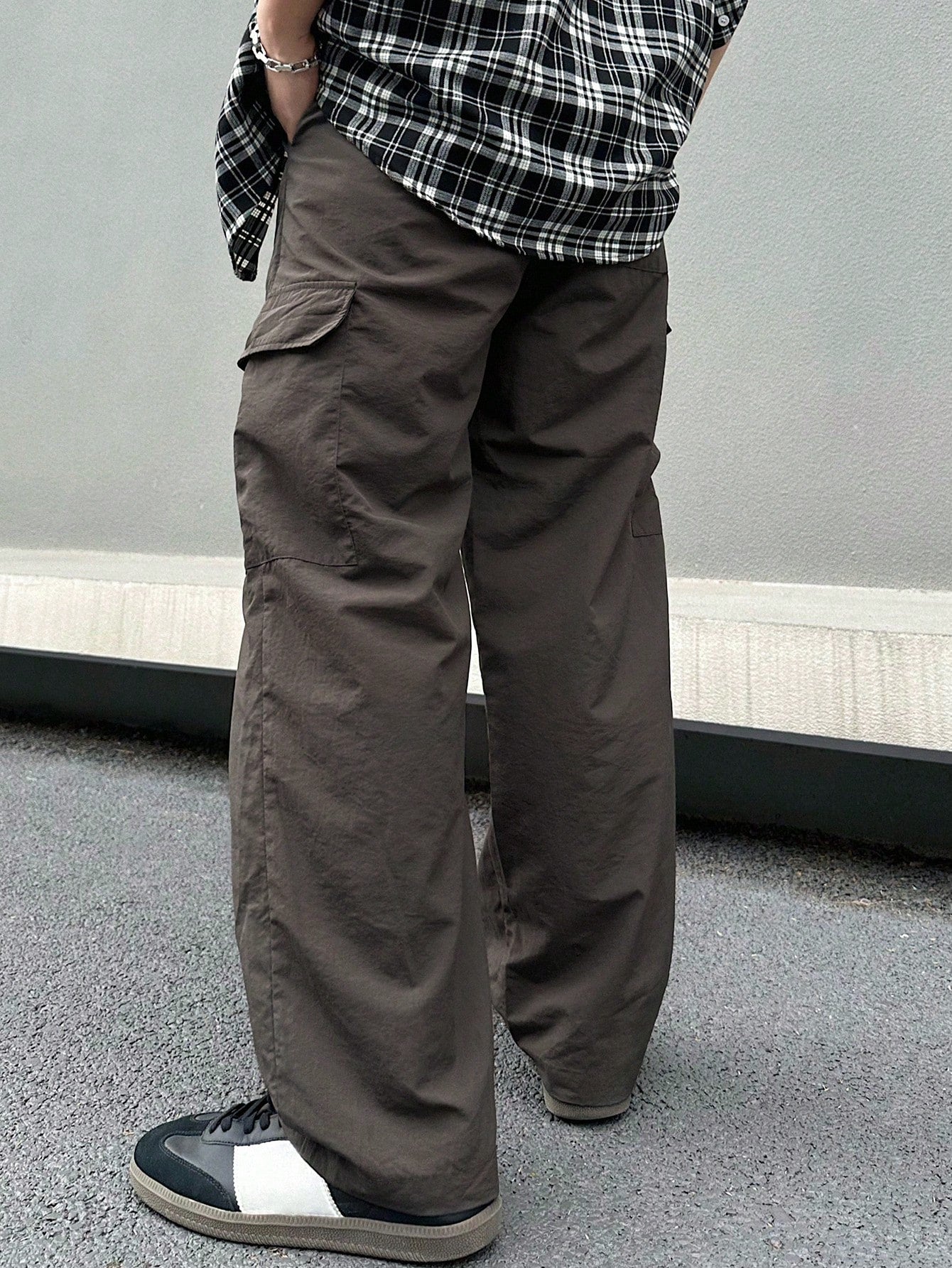 Men's Solid Color Drawstring Waist Cargo Pants For Autumn And Winter