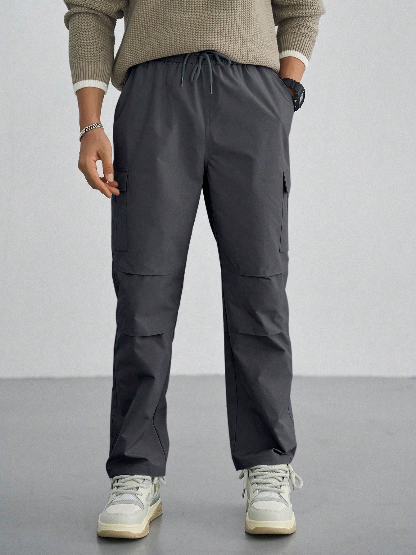 Men's Solid Color Straight-Fit Cargo Pants