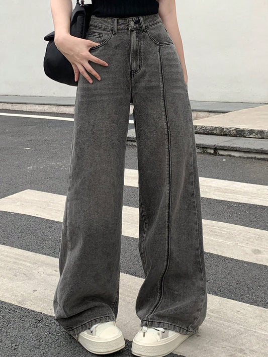 Ladies' Simple Solid Color Casual Denim Pants Trousers