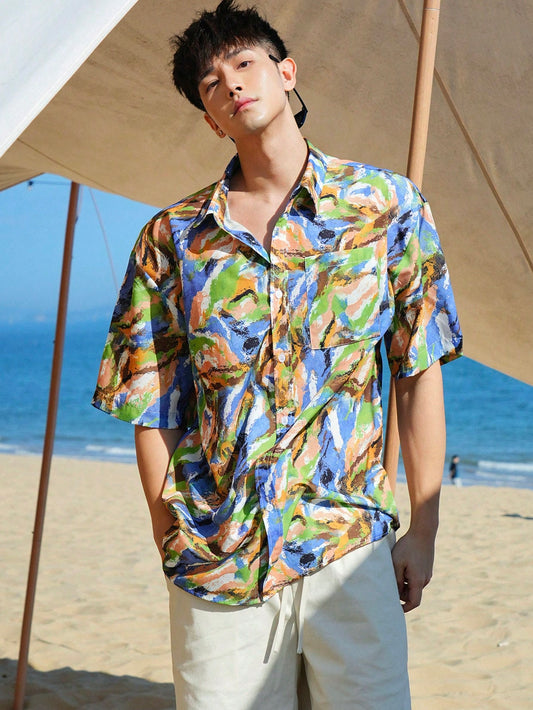 Men's Printed Short Sleeve Shirt For Summer