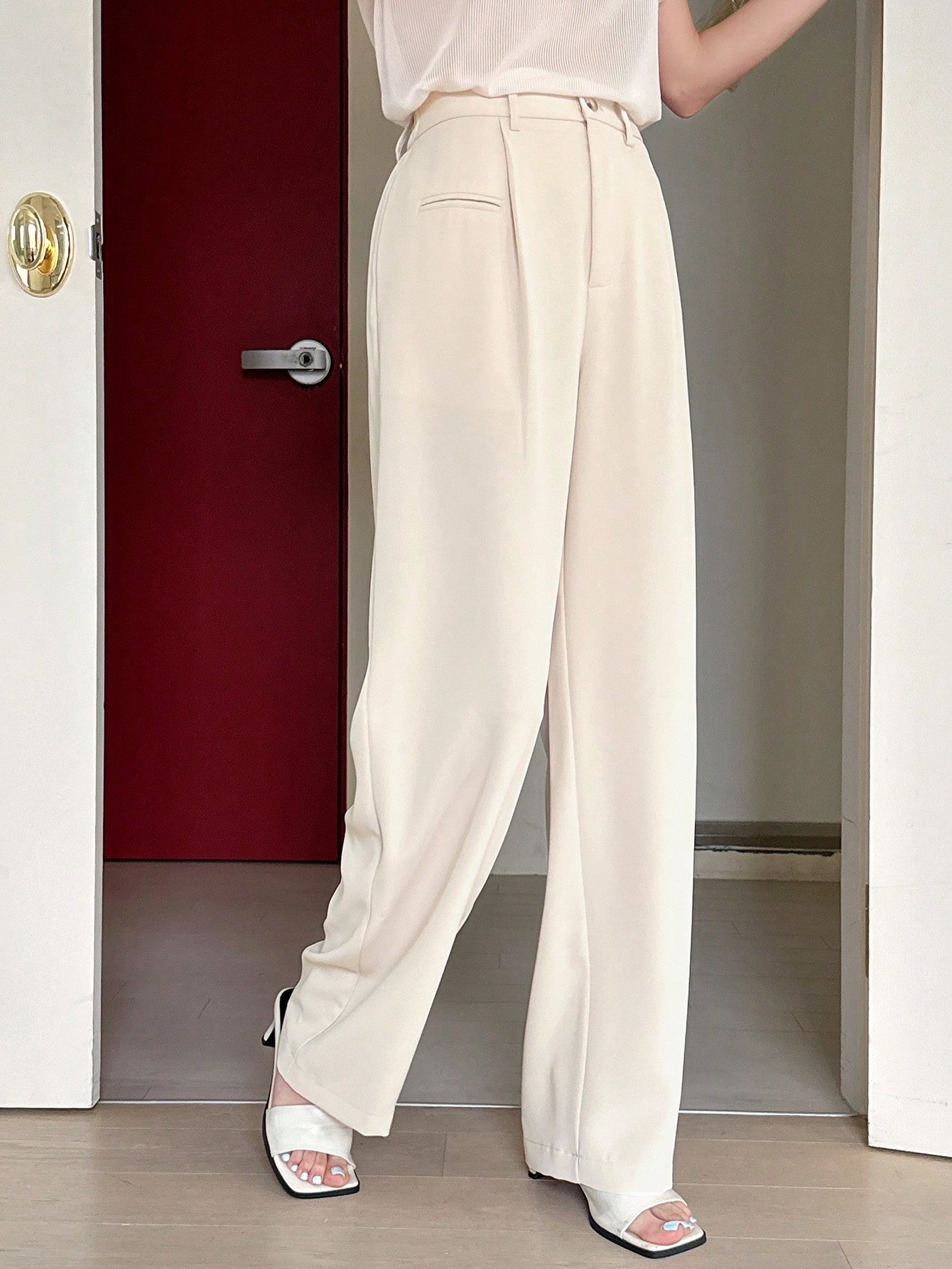 Fashionable Solid Color Straight-Leg Suit Pants