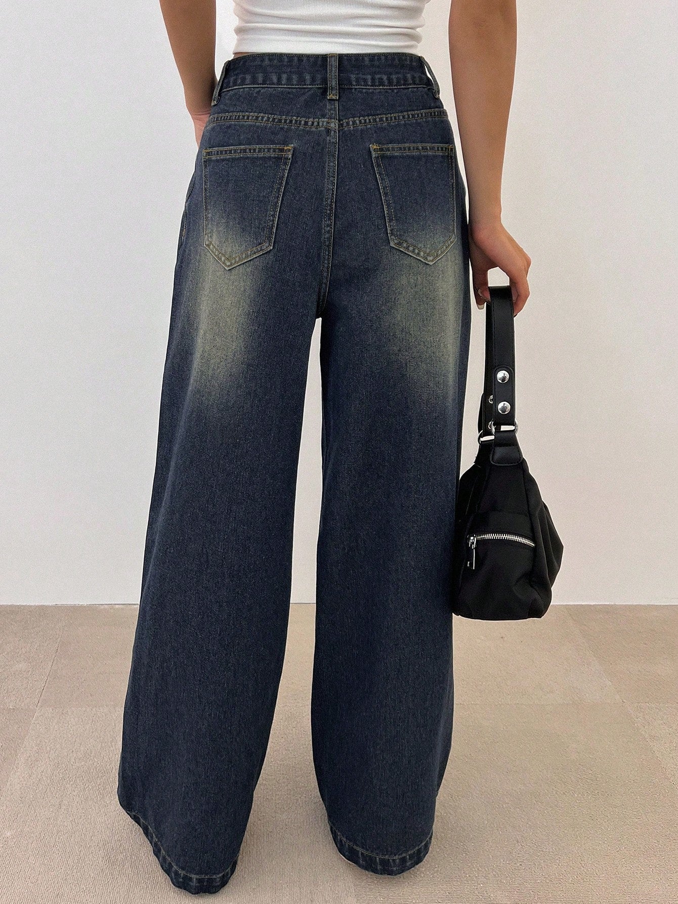 Washed Casual Style Wide Leg Denim Pants