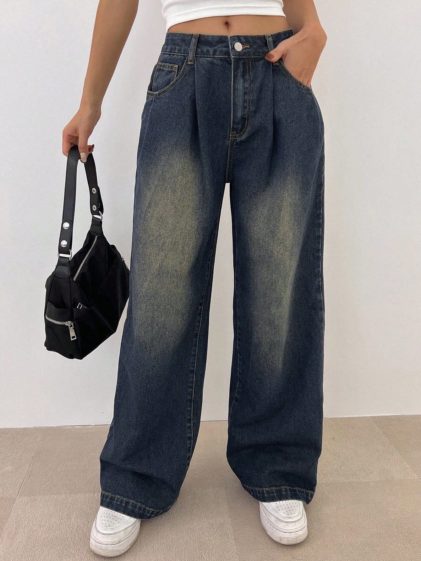 Washed Casual Style Wide Leg Denim Pants